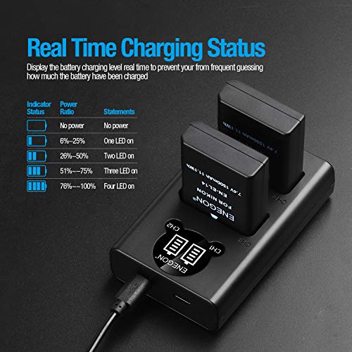 EN-EL14/EL14a Batería de Repuesto (Paquete de 2) y Smart LED Cargador Dual USB para Nikon EN-EL14/EL14a y Coolpix P7000,P7800 DSLR D3100,D3200,D3300,D3400,D5100, D5200,D5300,D5500,DF