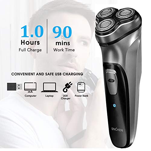 ENCHEN Afeitadora Eléctrica Hombre Impermeable, Maquina de Afeitar Uso en Húmedo y Seco, Afeitadoras Barba Corporal hombres Rotativas Profesional Recargable con Recortador de Precisión, Pantalla LCD