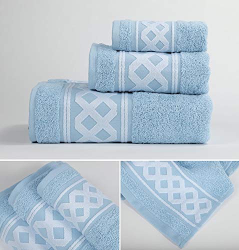 Energy Colors Textil - Hogar - Cenefa Turca - Juego de Toalla 3 Piezas 100% Algodón de 500 Gramos (Azul)