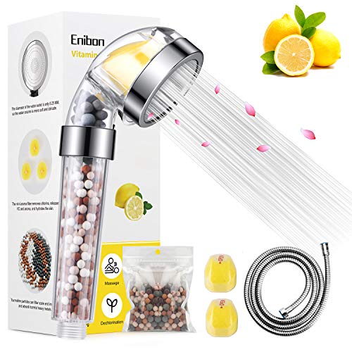 Enibon Alcachofa de Ducha de Mano, Cabezal de Ducha con Manguera, Vitamina C Filtro Ducha Alta Presión Ahorra Agua, Vita Shower de Iones Negativos Elimna Cloro y Flúor, Descalcificador de Agua