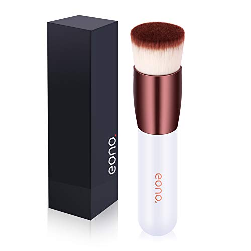 Eono by Amazon - Brocha de maquillaje Kabuki con parte superior plana, perfecto para mezclar líquidos, crema o maquillaje en polvo impecable, para pulir, esparcir y corrector