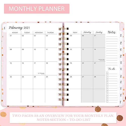 Eono by Amazon - Eono Agenda 2021 A5, Planificador Semanal, Descripción General de los Calendarios 2021 y 2022, Pestañas Mensuales y Bolsillo Interior Expandible, 21.5 x15.5 x1.5 cm