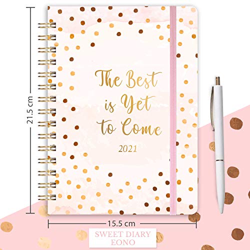 Eono by Amazon - Eono Agenda 2021 A5, Planificador Semanal, Descripción General de los Calendarios 2021 y 2022, Pestañas Mensuales y Bolsillo Interior Expandible, 21.5 x15.5 x1.5 cm