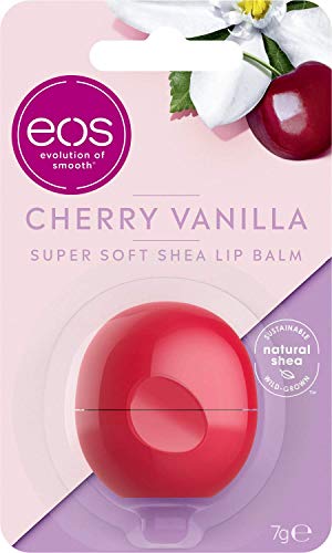 EOS Flavor Cherry Vanilla Lip Balm, cuidado de labios hidratante con sabor de cerezo y vainilla, para labios suaves, con manteca de karité natural, 7 g