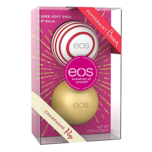 Eos Winter Edition Duo Set Lip Balm Sphere Box: Peppermt Cream & Champagne Pop, Hidratante Labios Cuidado de labios, idea de regalo para Navidad, juego de 2 unidades
