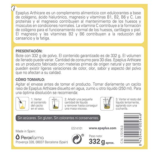 Epaplus Articulaciones Colágeno + Ácido Hialurónico + Magnesio. 30 Días (332g Sabor limón)