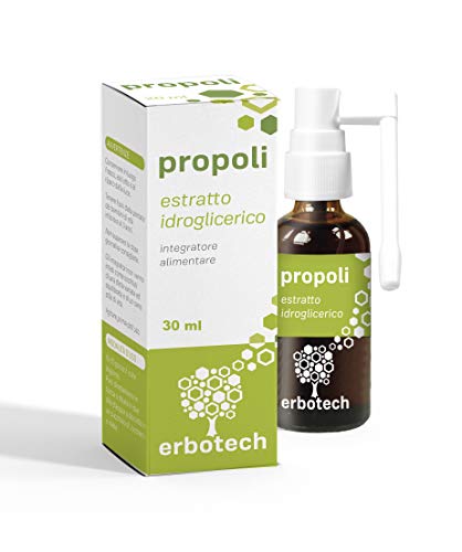 ERBOTECH Propoleo (Propolis) Spray 30 ml,tintura madre extracto puro adecuado para NIÑOS, remedio natural para el dolor de garganta y tos, contribuye al bienestar del tracto respiratorio,Made in Italy