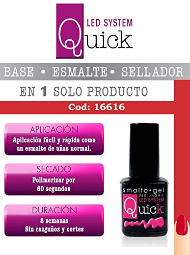 Esmalte semi permanente Quick Led 3 en 1 Base + Esmalte + Sellador - 8 ml - 16616 - Rojo