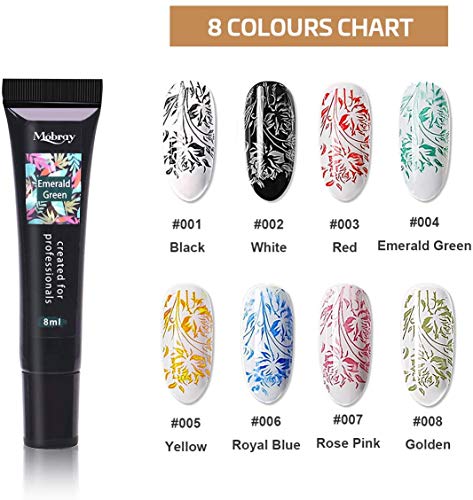 Esmaltes de Gel Estampado Uñas Kit, MYSWEETY 8 Colores Nail Art Stamping Gel Set con 4 Estampado Uñas Mandala, 2 Raspadores, 2 Estampadores Silicona