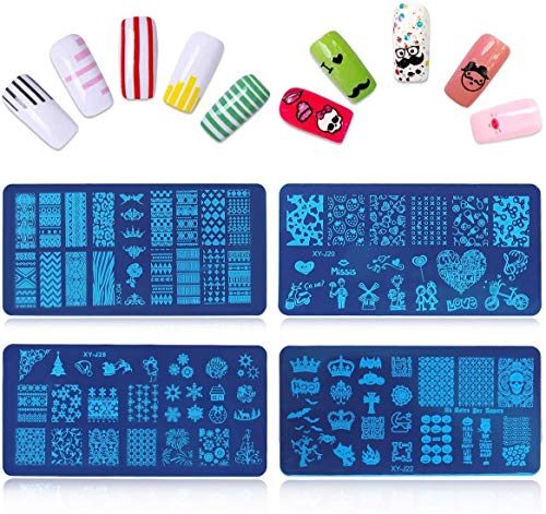 Esmaltes de Gel Estampado Uñas Kit, MYSWEETY 8 Colores Nail Art Stamping Gel Set con 4 Estampado Uñas Mandala, 2 Raspadores, 2 Estampadores Silicona
