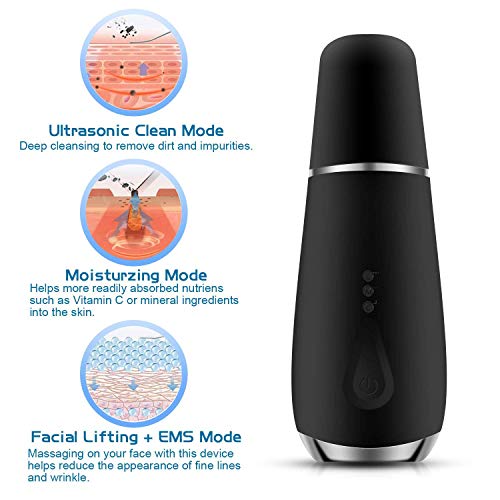 Espátula depuradora de Piel, Limpiador de poros con 3 Engranajes, espátula depuradora Facial, Extractor de Comedones para Limpieza Profunda Facial,Negro