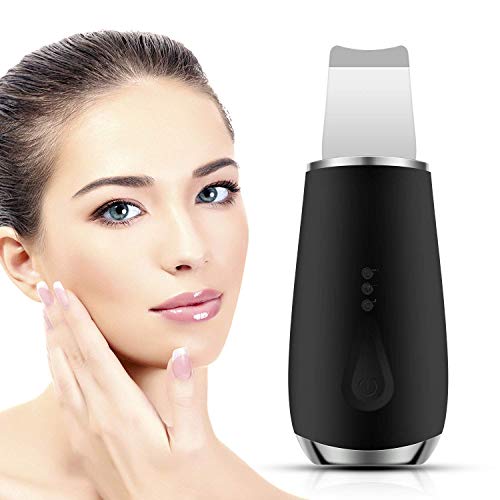 Espátula depuradora de Piel, Limpiador de poros con 3 Engranajes, espátula depuradora Facial, Extractor de Comedones para Limpieza Profunda Facial,Negro