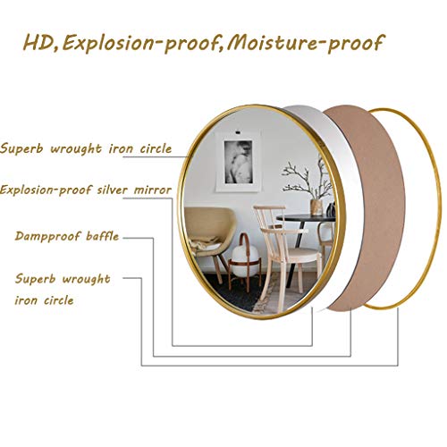 Espejo de Pared de 15.7 Pulgadas, Espejo de Entrada Redondo con decoración de Pared pequeña, con Correa para Colgar, para decoración del hogar, baño, Dormitorio, Sala de Estar (Dorado/Negro/blan