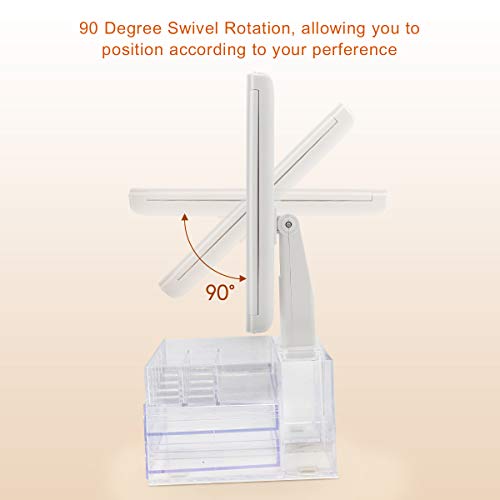 Espejo Maquillaje Iluminado Triple con Caja Organizadora de Almacenamiento de Acrílico, Espejo de Mesa con luces Vanity, Aumento 2X 3X 10X, 21 LED Toque Escritorio Cosmético con Espejo Iluminado