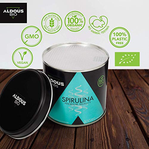 Espirulina Ecológica Premium para 9 Meses - 500 comprimidos de 500mg con 99% BIO Spirulina - Vegano, Saciante, DETOX - Libre de Plástico - Certificación Ecológica Oficial