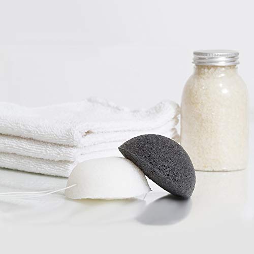 Esponja Konjac Exfoliante Suave Facial Natural, Orgánico, Bio, Ecológico, Vegano, Cuidado de la Piel, Limpieza Profunda, para Piel Propensa a Grasa y Acné - Pack de 4 Esponjas, 2 Blancas y 2 de Carbón