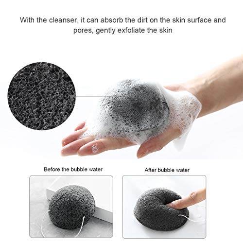 Esponja Konjac Facial 100% Naturales, 3 piezas Para la limpieza y exfoliación de la piel, Cuidado de la Piel, Limpieza Profunda, para todo tipo de pieles (Negro Carbón, Blanco y Verde)