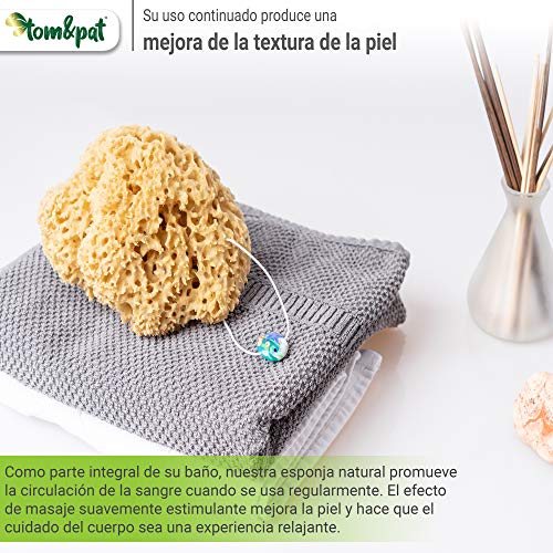 Esponja Natural con cordel & colgante de cristal – Esponja de baño del mar Mediterráneo – Sin blanquear – Primera Calidad (13-14 cm)