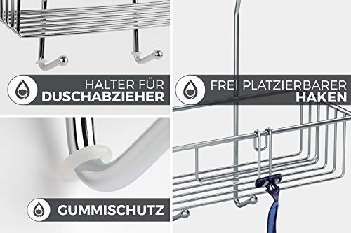 Estantería Baño Acero Inoxidable – Organizador Baño Colgante con Ganchos – Estanterías para Accesorios Baño Recubiertas de Silicona para Disminuir Ruido