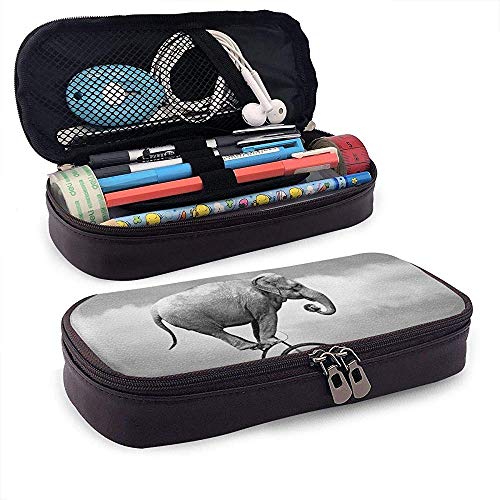 Estuche de lápices de cuero de PU con cremallera, estuche marcador de almacenamiento de gran capacidad para monociclo Elephant, estuche para lápices, bolsa de maquillaje cosmético