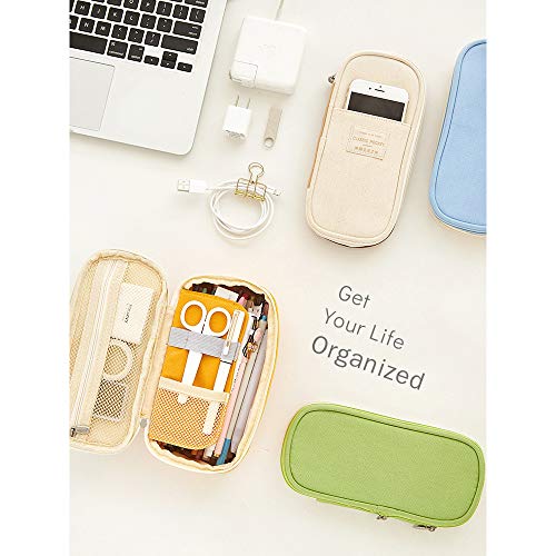 Estuche de lápices de gran capacidad Bolígrafo de lona plegable Estuche de bolsa de cosméticos Organizador de caja para arte escolar de oficina (Khaki)