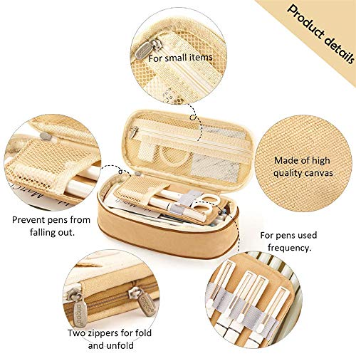 Estuche de lápices de gran capacidad Bolígrafo de lona plegable Estuche de bolsa de cosméticos Organizador de caja para arte escolar de oficina (Khaki)