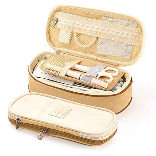 Estuche de lápices de gran capacidad Bolígrafo de lona plegable Estuche de bolsa de cosméticos Organizador de caja para arte escolar de oficina (Khaki)