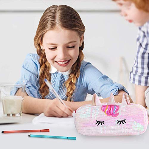 Estuche de lápices Unicornio - YUESEN Estuches Escolar Grande Lápiz de Gran Capacidad Bolsas Diseño de arcoíris reversible con lentejuelas lápiz Unicornio para Niñas Niños y Adultos