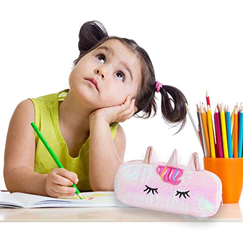 Estuche de lápices Unicornio - YUESEN Estuches Escolar Grande Lápiz de Gran Capacidad Bolsas Diseño de arcoíris reversible con lentejuelas lápiz Unicornio para Niñas Niños y Adultos
