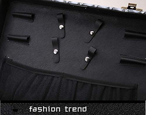 Estuche De Maquillaje Rueda De Freno De Rodadura Maleta Maquilladora Profesional Cuero + Decoración De Remaches Tijeras Multifunción Para Secador De Pelo, 40X28x76cm,Gold