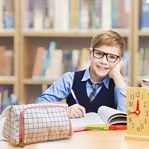 Estuche Escolar Niña, Yigou Multifuncional Estuche de lápices de Gran Capacidad Bolsa de Lona Bolsa de lápiz Maquillaje Organizador de Papelería para útiles Escolares y Oficina (Blanco)