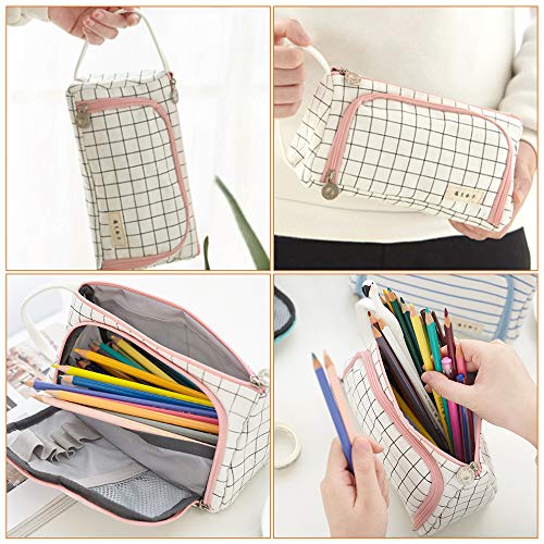 Estuche Escolar Niña, Yigou Multifuncional Estuche de lápices de Gran Capacidad Bolsa de Lona Bolsa de lápiz Maquillaje Organizador de Papelería para útiles Escolares y Oficina (Blanco)