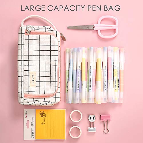 Estuche Escolar Niña, Yigou Multifuncional Estuche de lápices de Gran Capacidad Bolsa de Lona Bolsa de lápiz Maquillaje Organizador de Papelería para útiles Escolares y Oficina (Blanco)
