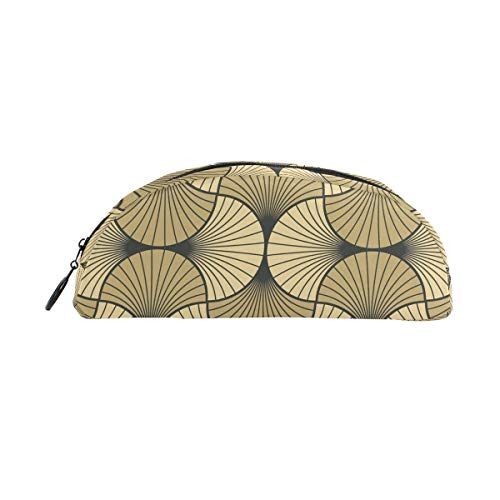 Estuche para bolígrafos Estuche para maquillaje Art Deco Shell Estuche para lápices semicírculo dorado y negro, estuche para bolígrafos de gran capacidad Estuche para bolígrafos Estuche para pa