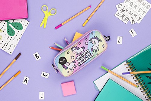 Estuche para lápices de 3 compartimentos FRINGOO, para niños, divertido y bonito, color Unicorns & Homework - 3 Compartments Large