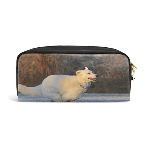 Estuche para lápices, diseño de perro pastor suizo con compartimentos para la escuela, estudiante, piel, bolsa de cosméticos
