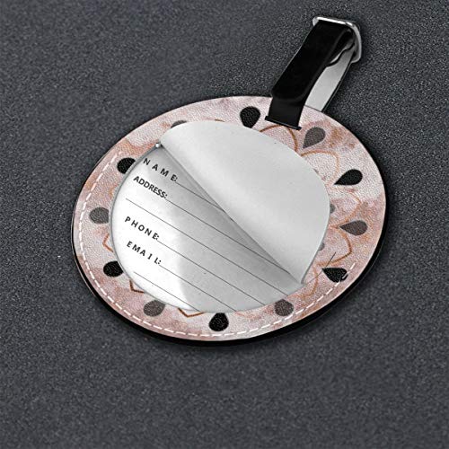 Etiquetas De Equipaje De Cuero Sintético Identificación De Nombre con Cubierta De Privacidad Trasera para Maleta De Viaje, Mandala de Cobre Ahumado del Ojo Rosado