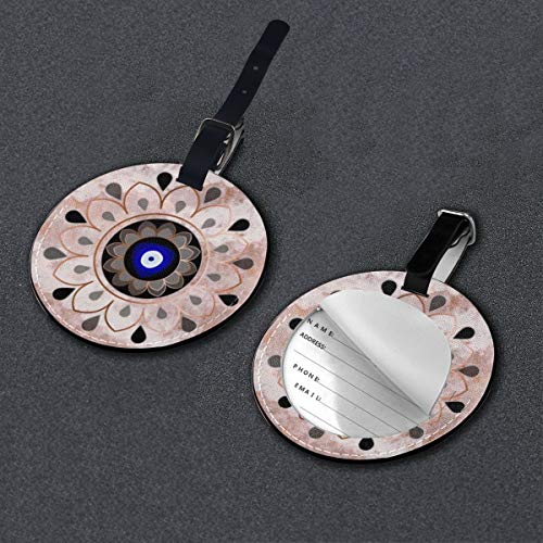 Etiquetas De Equipaje De Cuero Sintético Identificación De Nombre con Cubierta De Privacidad Trasera para Maleta De Viaje, Mandala de Cobre Ahumado del Ojo Rosado