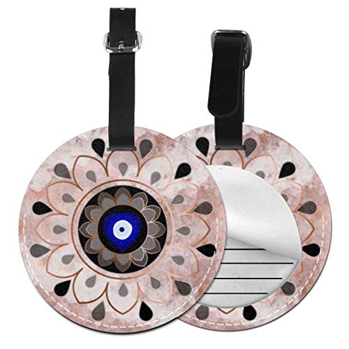 Etiquetas De Equipaje De Cuero Sintético Identificación De Nombre con Cubierta De Privacidad Trasera para Maleta De Viaje, Mandala de Cobre Ahumado del Ojo Rosado
