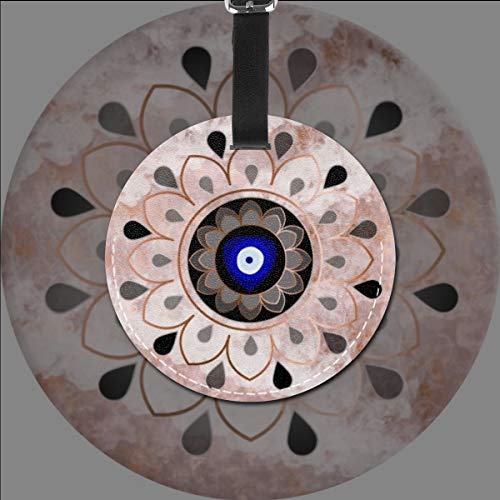 Etiquetas De Equipaje De Cuero Sintético Identificación De Nombre con Cubierta De Privacidad Trasera para Maleta De Viaje, Mandala de Cobre Ahumado del Ojo Rosado