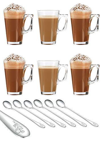 EVER RICH Taza de té café Latte de 240/300 ml (Adecuada para Tassimo y Dolce Gusto) Juego de 4 o 6 Vasos (240ML + Spoons)