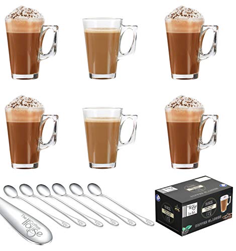 EVER RICH Taza de té café Latte de 240/300 ml (Adecuada para Tassimo y Dolce Gusto) Juego de 4 o 6 Vasos (240ML + Spoons)