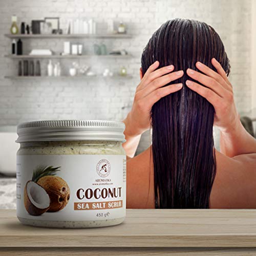 Exfoliante Corporal 450g - Coco & Sal Marina Exfoliante - Limpia la Piel - Hidratante - Anticelulítica - Cuidado del Cuerpo & Facial - Rico en Minerales de Sal Marina - Coconut Sea Salt Scrub