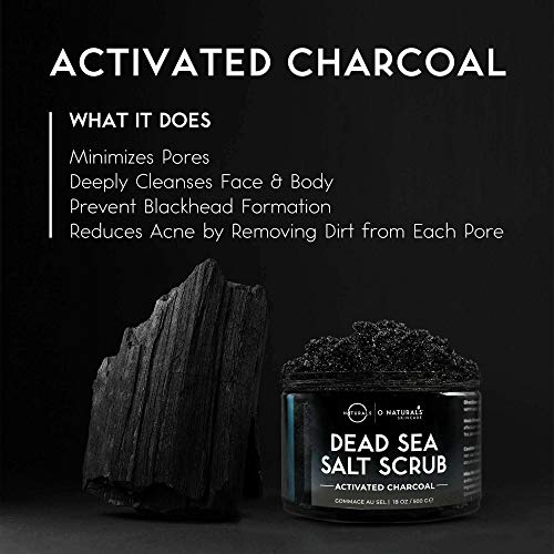 Exfoliante Corporal Natural con Sal Mar Muerto de Carbón Activo Anticelulítico Reafirmante. Drenaje Hidratante Piel Grasa y Seca. Mascarilla Facial Mujer y Hombre. Elimina Acné e Impurezas 500 gr