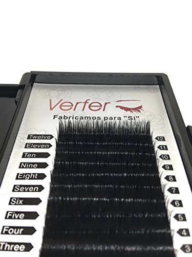 Extensión de Pestaña profesional Pelo a Pelo 100% pelo visón natural color negro mate Longitud:8mm-12mm, Curvatura C (Los pelos naturales de visón no existen la diferencia de espesor) (SD 12mm C)