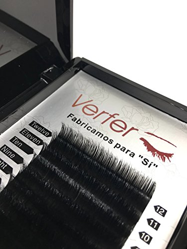 Extensión de Pestaña profesional Pelo a Pelo 100% pelo visón natural color negro mate Longitud:8mm-12mm, Curvatura C (Los pelos naturales de visón no existen la diferencia de espesor) (SD 12mm C)