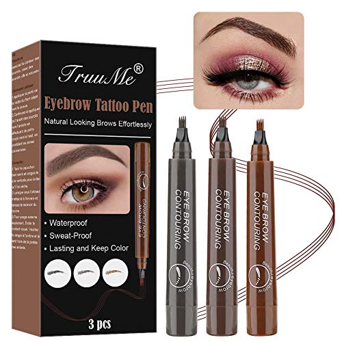 Eyebrow Pencil, Liquid Eyebrow Tattoo, Lapiz Cejas, Coloración de Cejas de 3 Colores Con Puntas Impermeable de Larga Duración Para Maquillaje Natural de Cejas