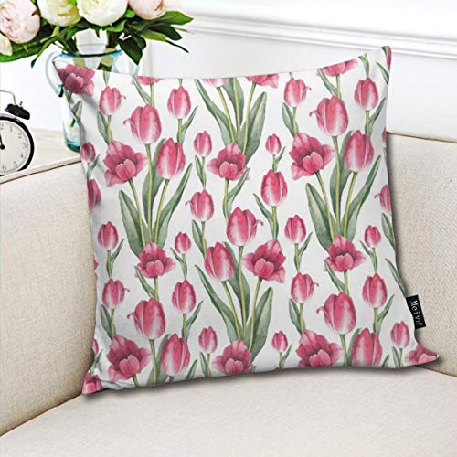 Fabulous_Woo - Funda de cojín con diseño de tulipanes y flores, sin costuras, 50 x 50 cm