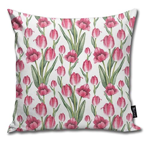 Fabulous_Woo - Funda de cojín con diseño de tulipanes y flores, sin costuras, 50 x 50 cm