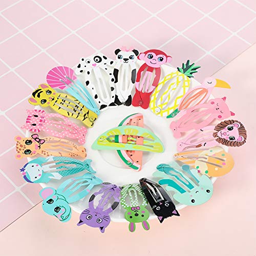 falllea 100 Piezas de Pinza de Pelo Metal Multicolor Pelo Horquillas Pinzas para el Cabello a Presión de Diseño de Dibujos Animados Accesorios Cabello para Niñas Infantiles